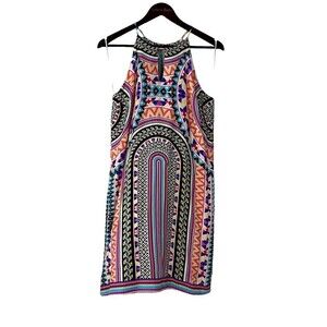Renee C Women Size S Sleeveless Halter Top Dress Geometric Print Lined Boho R4‎